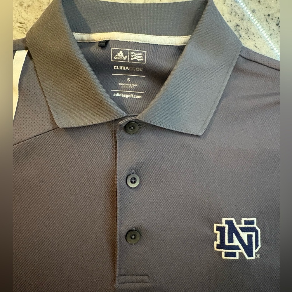 Adidas Notre Dame Gray ClimaCool Polo Size Small